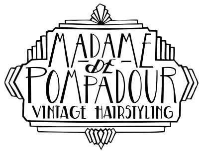 Logo van Madame de Pompadour, vintage hairstyling. Daasmaaktmee coachte  Madame bij het vinden van structuur voor het verhaal dat de zaak in 2020 kon vertellen.